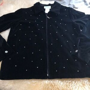 Black velvet like zip front jacket size S